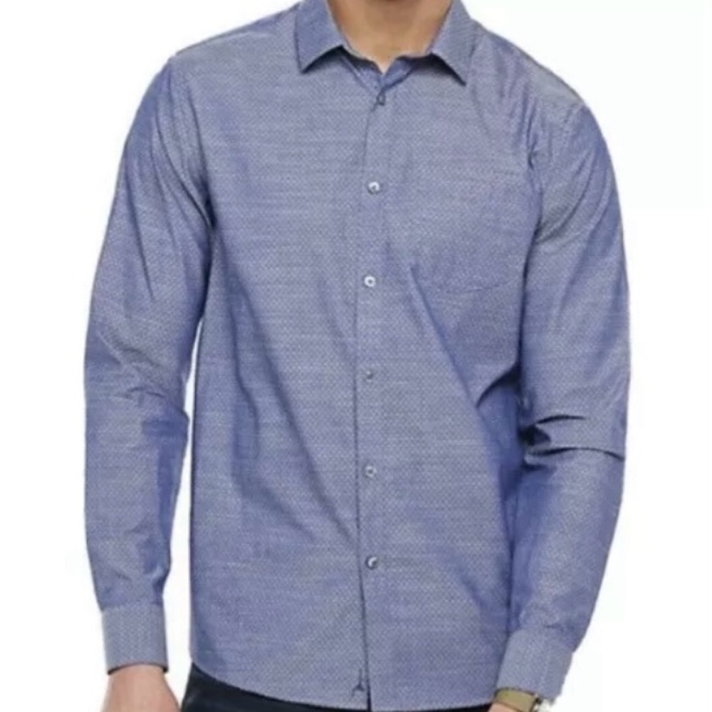 Marc Anthony Luxury Slim Fit Shirt XXL Button 1-Pocket Navy Dot Long Sleeve  New